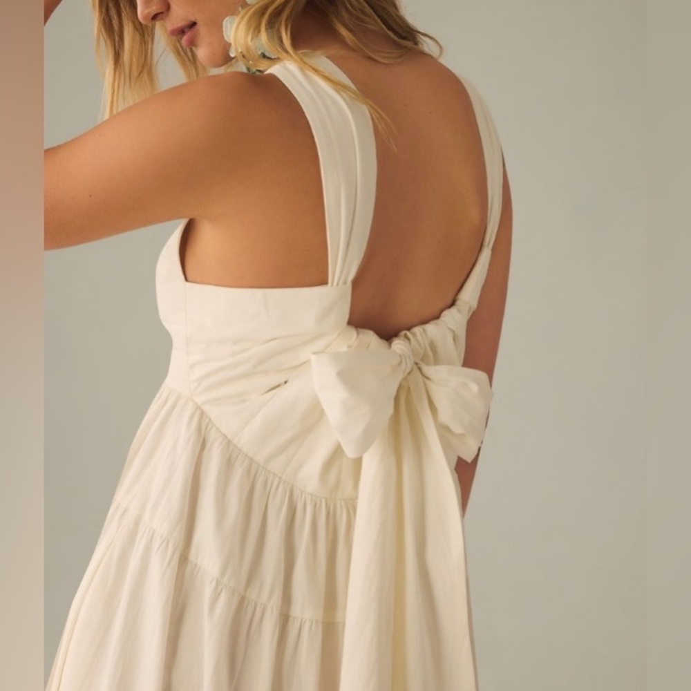 Anthropologie Forever That Girl Tiered Ruched Back Bow Dress - Picture 3 of 13